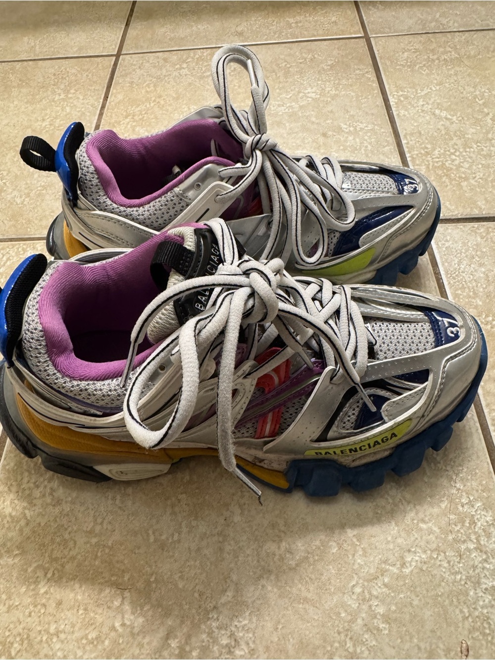 Balenciaga Multi-Color Track Sneakers in Gray, Blue, Purple & Yellow - Picture 2 of 4